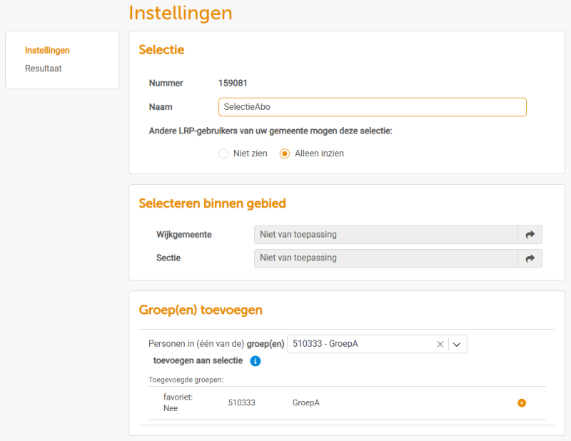 Aanmaken selectie ‘SelectieAbo’