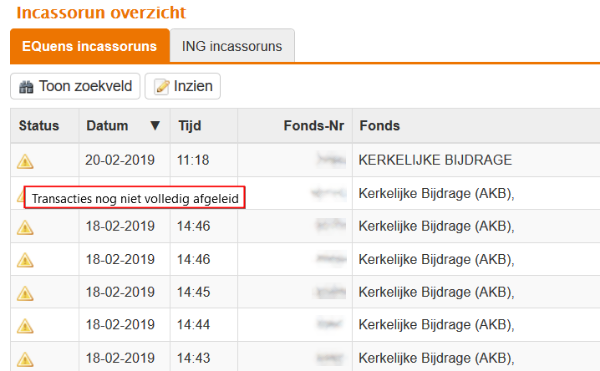 Incassorun - transacties niet afgeleid